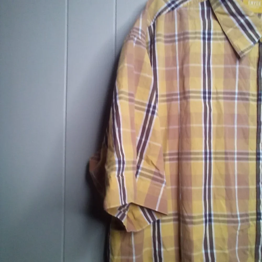 Enyce Button Up Shirt 3XL Short Sleeve Plaid Brown Yellow
